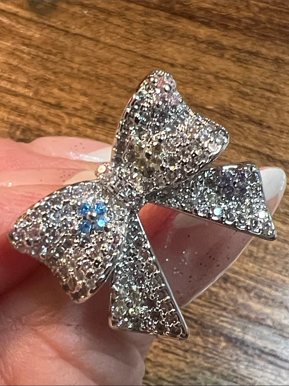 Crystal Bow Statement Ring in Silver with Black Accents size 7